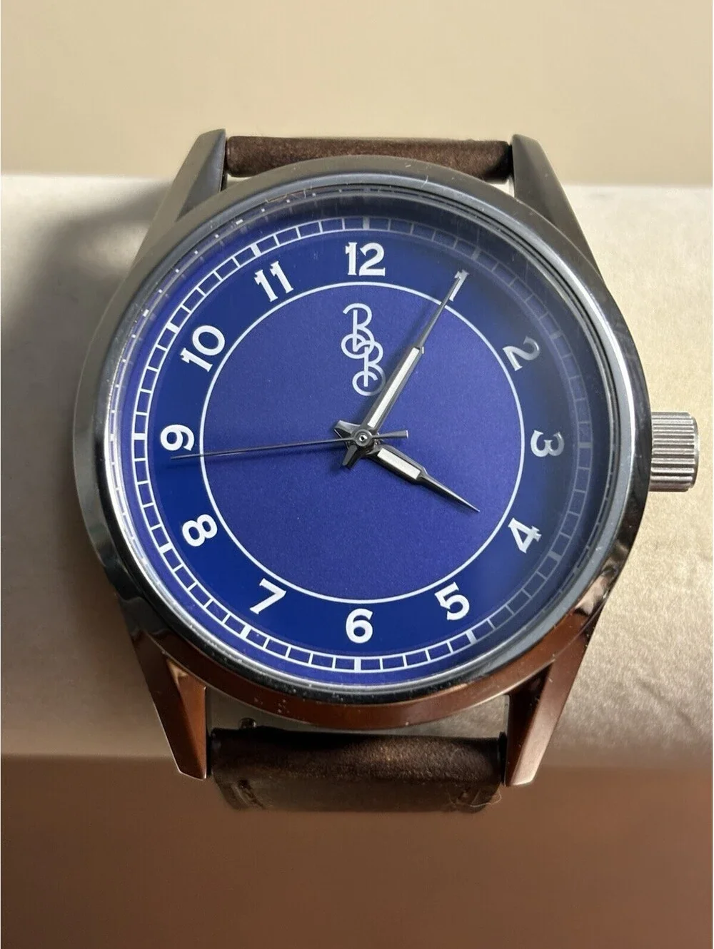 Beyond Boring Men's Quartz Watch Blue Dial Brown Leather Strap 100m Box